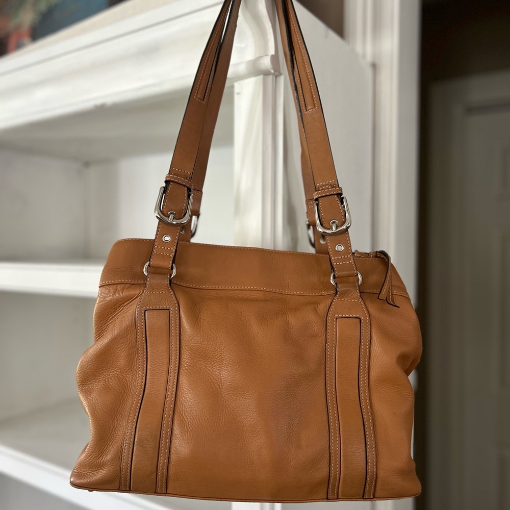 Franklin Covey Tan Top Grain  Leather Shoulder Bag